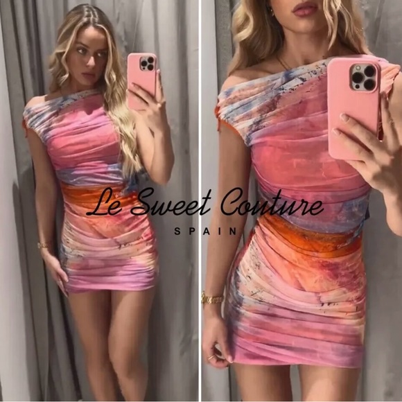 Zara dress mini drapped tulle bleach effect summer party night out - Picture 5 of 9